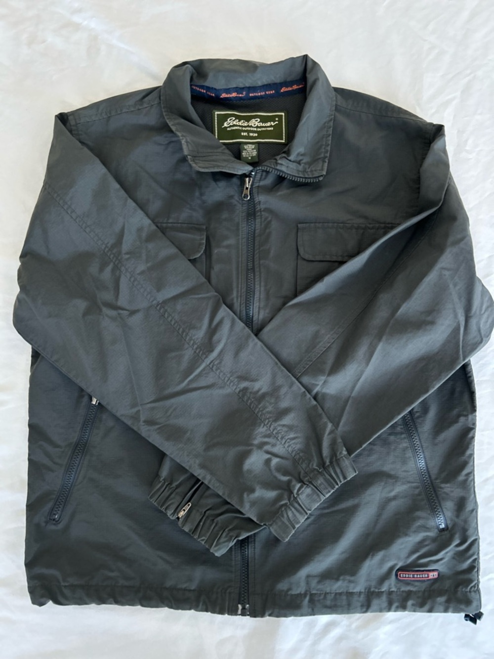 Eddie Bauer Grey Outdoor Windbreaker Pockets Utility Mens Jacket Medium